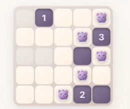 MeowTrail Beginner puzzle — 5×5 Akari grid with cat icons